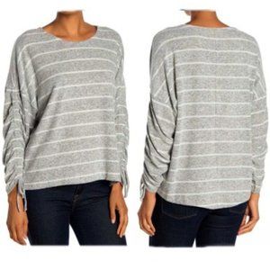 Alkamy Women's Striped Ruched Long Sleeve Sweatshirt Scoop Neck Top Size Small